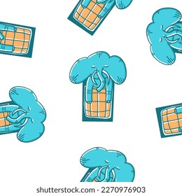 Elephant sleeping in warm duvet. Vector seamless pattern in cartoon flat style isolated on white background.