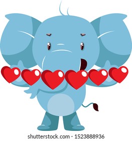 Elephant with small hearts, illustration, vector on white background.