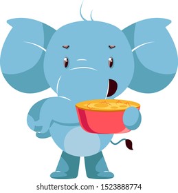Elefante con tentempiés, ilustración, vector sobre fondo blanco.