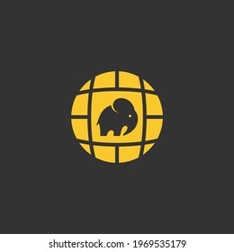 Elephant solar power grid in circle logo vector