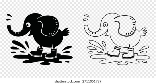 Elefante Espirrando na Lama com Botas, ilustração vetorial