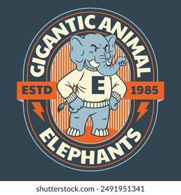 Diseño de la camisa de la mascota del deporte del elefante en estilo de Antiguas