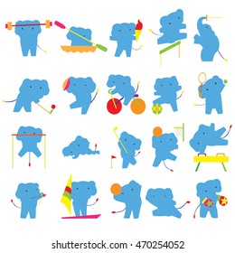 Elephant sport player icons set.