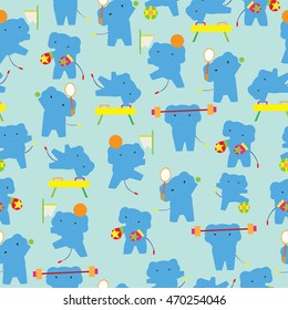 Elephant sport player Pattern. Seamless Pattern Background.