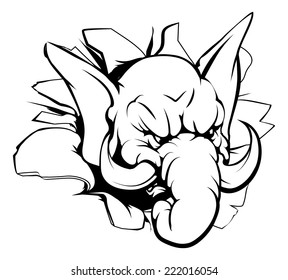 Elephant Sports Mascot Breakthrough Concept Of A Elephant Sports Mascot Or Character Breaking Out Of The Background Or Wall