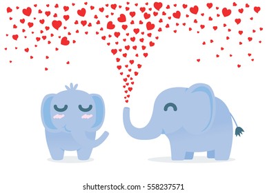 Elephant spraying many heart out of nose for flirt female. Illustration about affection.