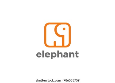Elephant square shape Logo abstract design vector template Linear style. Animal Logotype concept icon.