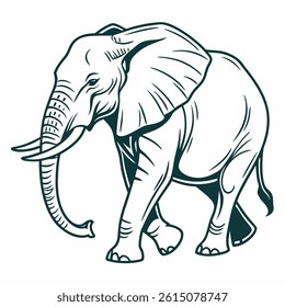 An elephant is standing in the middle of a white background