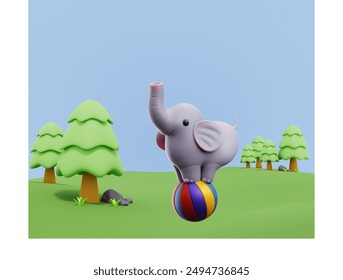 elephant standing on the ball