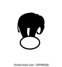 Elephant standing on a ball, black silhouette. The logo with the image of an elephant on white background, vector