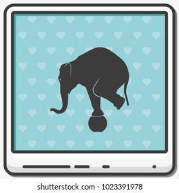 Elephant standing on a ball flat vector icon. Animal illustration.