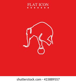 Elephant standing on a ball icon. Flat animal illustration.