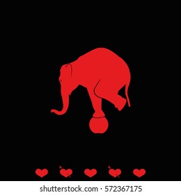 Elephant standing on a ball icon. Flat animal illustration.