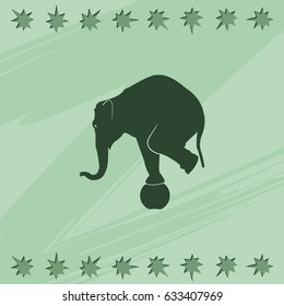Elephant standing on a ball icon. Flat animal illustration.