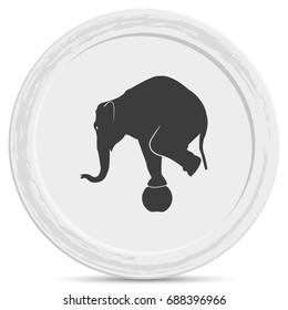Elephant standing on a ball icon. Flat animal illustration.