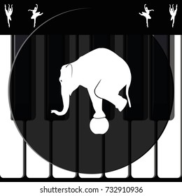 Elephant standing on a ball icon. Flat animal illustration.