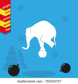 Elephant standing on a ball icon. Flat animal illustration.