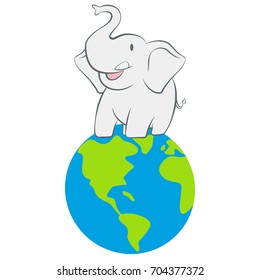 Elephant standing on the earth cartoon character vector illustration