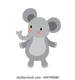 Elephant standing on two legs animal cartoon character isolated on white background.