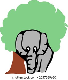 Elephant Standing Under The Tree Vector Illustration
