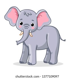 Elephant stands on a white background. Vector illustration in cartoon style.