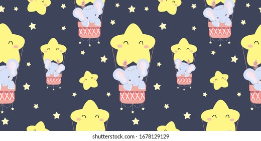 elephant and stars illustration in seamless pattern for personal project, background, invitation, wallpaper and many more