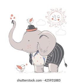 elephant in suit. hand drawn vector illustration/can be used for kid's or baby's shirt design/fashion print design/fashion graphic/t-shirt/kids wear