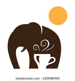 elephant, sun and cup of coffee, negative space logo icon