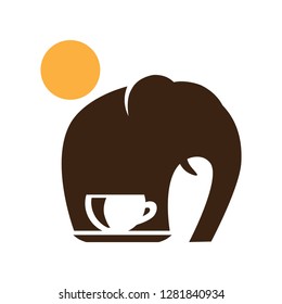 elephant, sun and cup of coffee, negative space logo icon