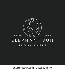 Elephant sun logo vector icon illustration hipster vintage retro