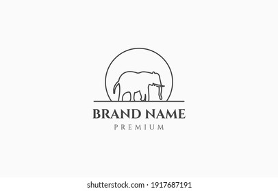 Elephant and Sun Outline Logo Vector Template suitable for company concern on animal product or service