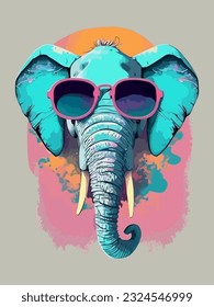 elephant in sunglasses, art summer illustration