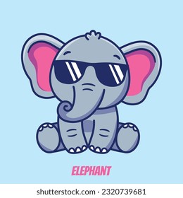 Elephant With Sunglasses Cute Vector Design