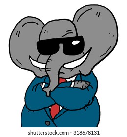 Elephant in sunglasses and formal suit and tie