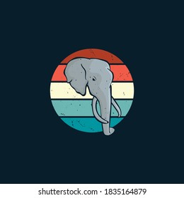 Elephant and sunset in vintage style logo