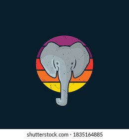 Elephant and sunset in vintage style logo