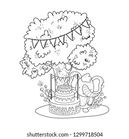 elephant with sweet cake in the field