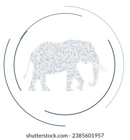 The elephant symbol filled with dark blue dots. Pointillism style. Vector illustration on white background