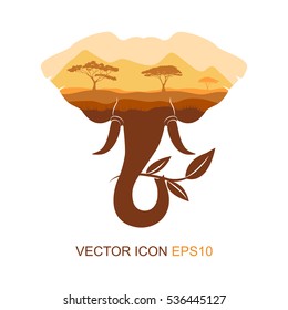 Elephant symbol. Silhouette of an elephant. Logo for tea. Flat icon. African nature.Vector illustration.