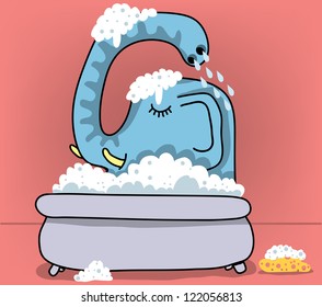 elephant taking bath in bathtub