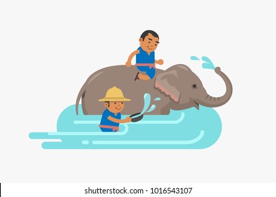 Elephant taking a bath. Vector illustration