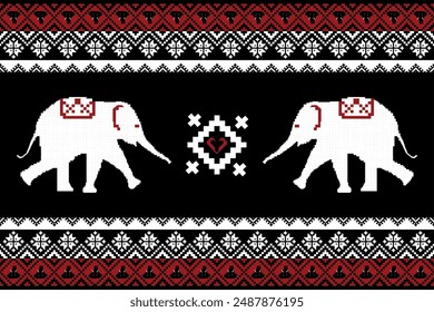Elephant the Tapestry of Tradition red black and white