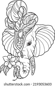 Elephant Tattoo Coloring Page Doodle Kawaii Stock Vector (Royalty Free ...