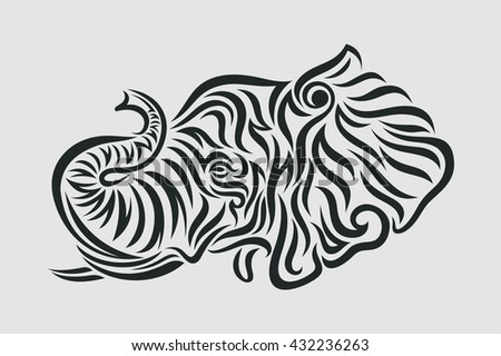 Elephant Tattoo Vector Tribal Style Stock Vector (Royalty Free