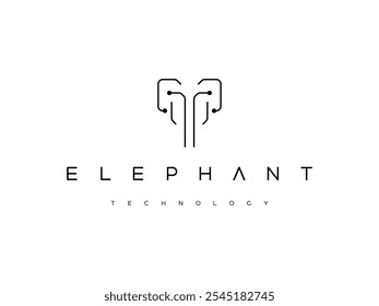 elephant with technology line logo design