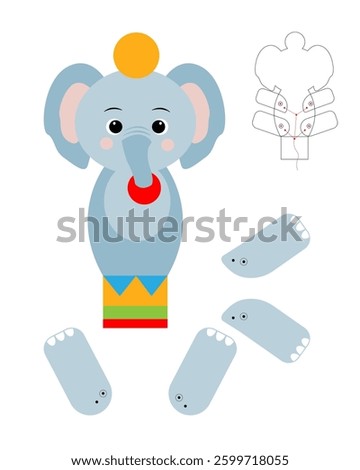 Elephant template for building for games. Lion paper toy.