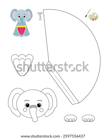Elephant template for coloring and building for games