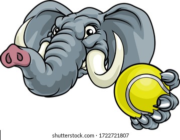 An elephant tennis sports animal mascot holding a ball 