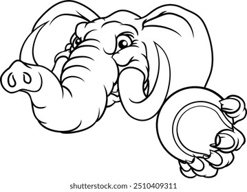 An elephant tennis sports animal mascot holding a ball 