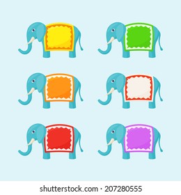 Elephant with text field in a colorful design. Can be used as frame, sign or button. The file is made with no transparencies and gradients. 